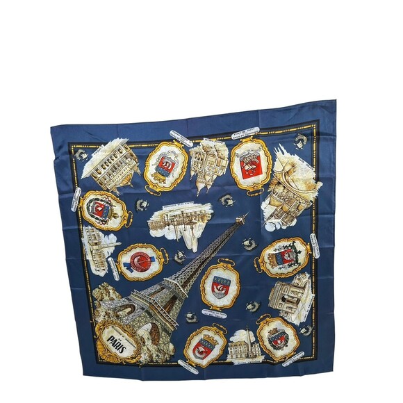 Vintage Paris Souvenir Scarf / Paris Landmarks & Eiffel Tower, Notre Dame. - Picture 2 of 6